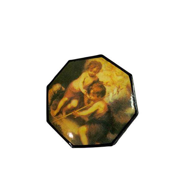 Papier Mache Trinket Box Lidded Lined 2.75 Inch Diameter Child Shepherd - Picture 3 of 6